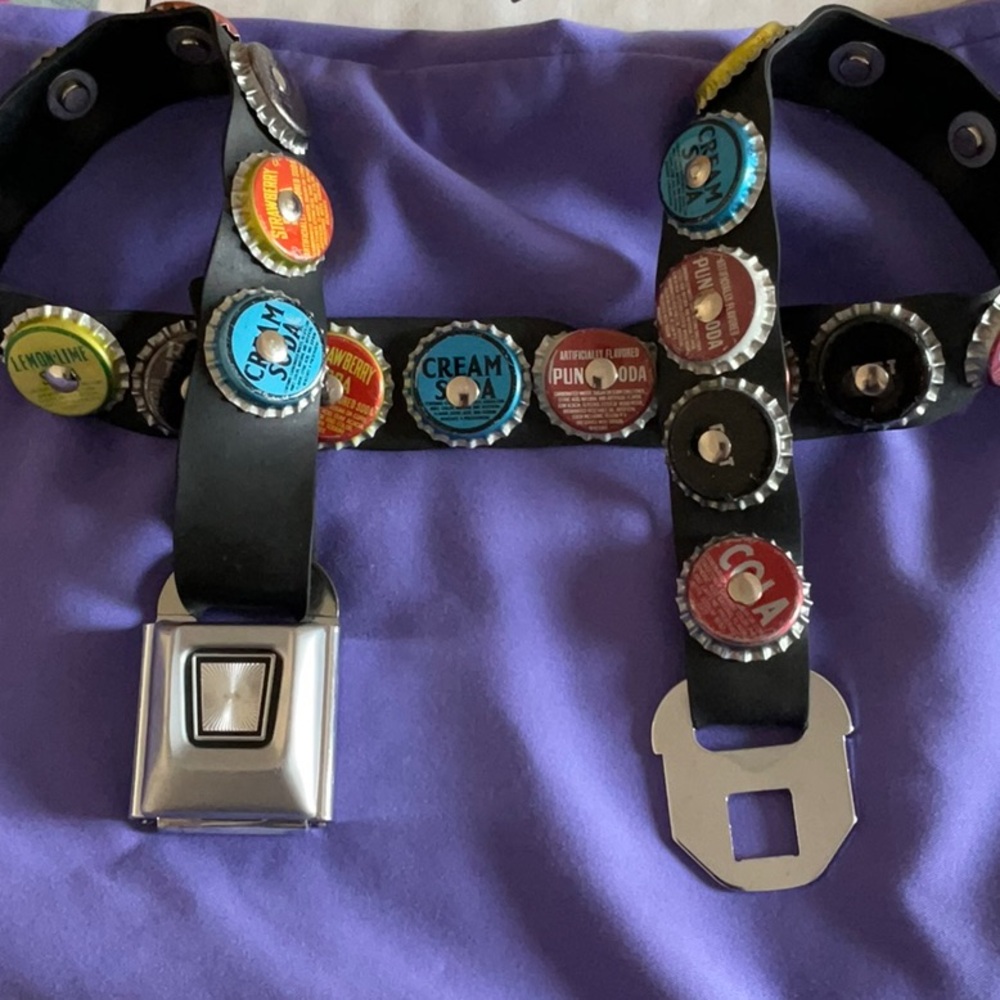 Black Bottle Cap Belt with Silver Buckle